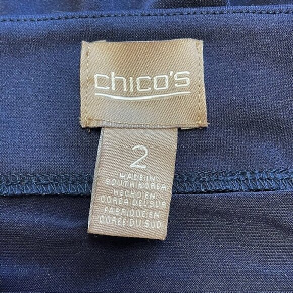 CHICO'S Navy Lace Up Bell Sleeve Blouse - Size Large - Picture 5 of 8